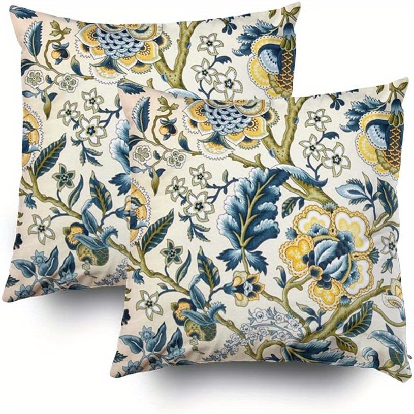 

Set Of 2 Decorative Throw Cushion Covers 18x18 Inches, Machine Washable Floral Jacquard Print With Zipper Closure For Home Sofa & Bed Decor, Contemporary Style, 100% Polyester, Room