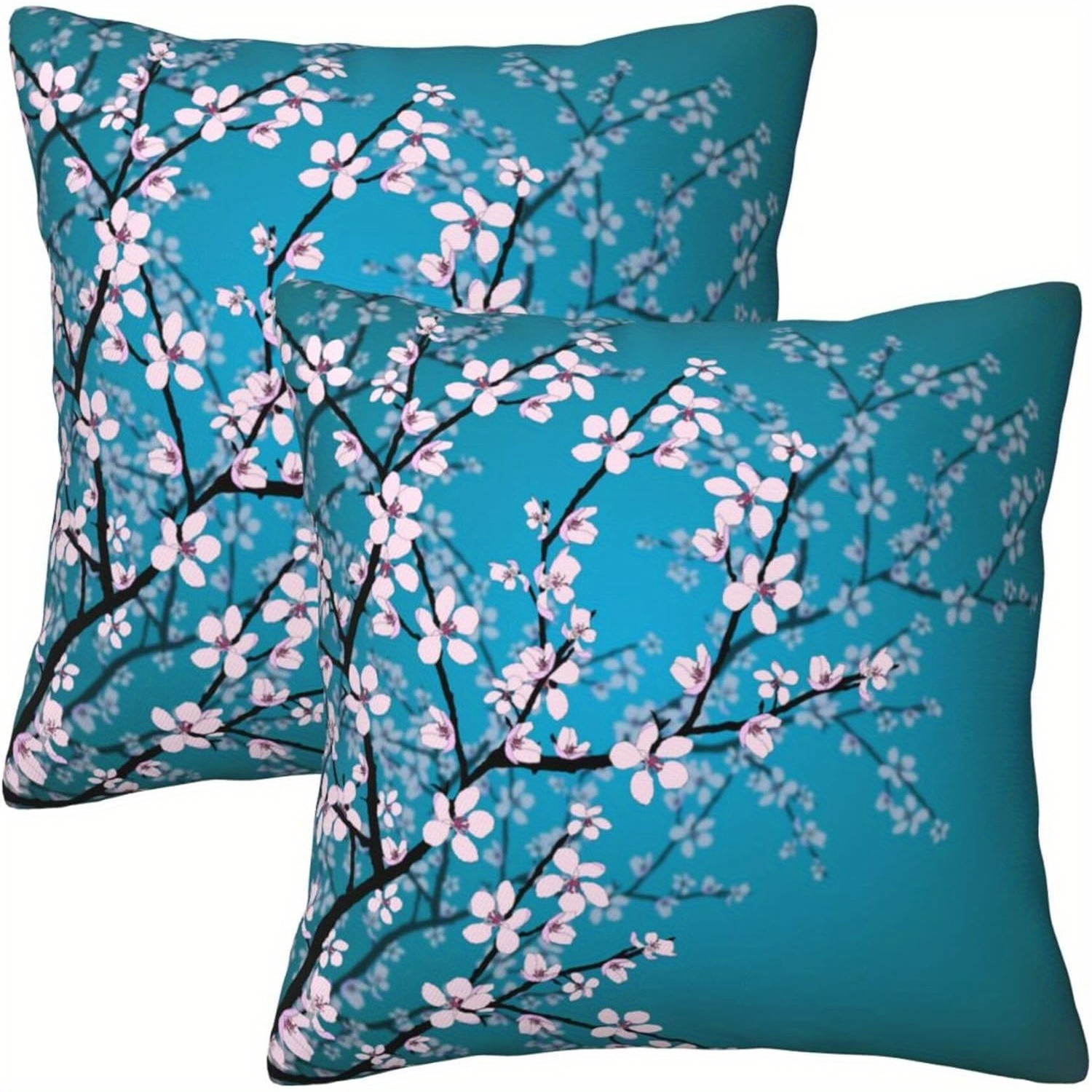 

Set Of 2 Cherry Branch Throw Cushion Covers 18x18 Inch, Durable Zippered Polyester Sofa & Bed Decorative Case With Machine Washable Design For Home And Office - Contemporary Style