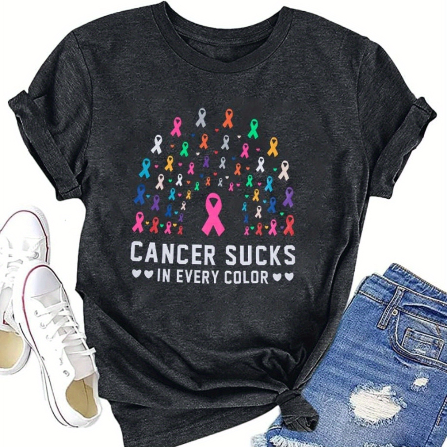 

Breast Cancer Shirts Women Cancer Awareness Tshirt Cancer In Every Color Tee Tops Ribbon Shirt