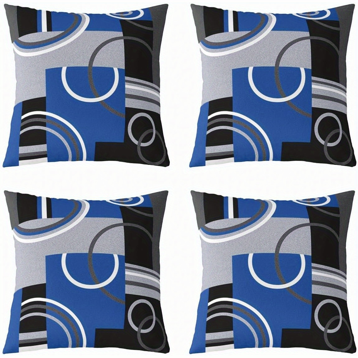 

Modern Geometric Swirl & Throw Pillow Cover 18x18 Inches - In Royal Blue, Black, And Grey - Zippered Polyester For Home Decor, Decorative Pillows