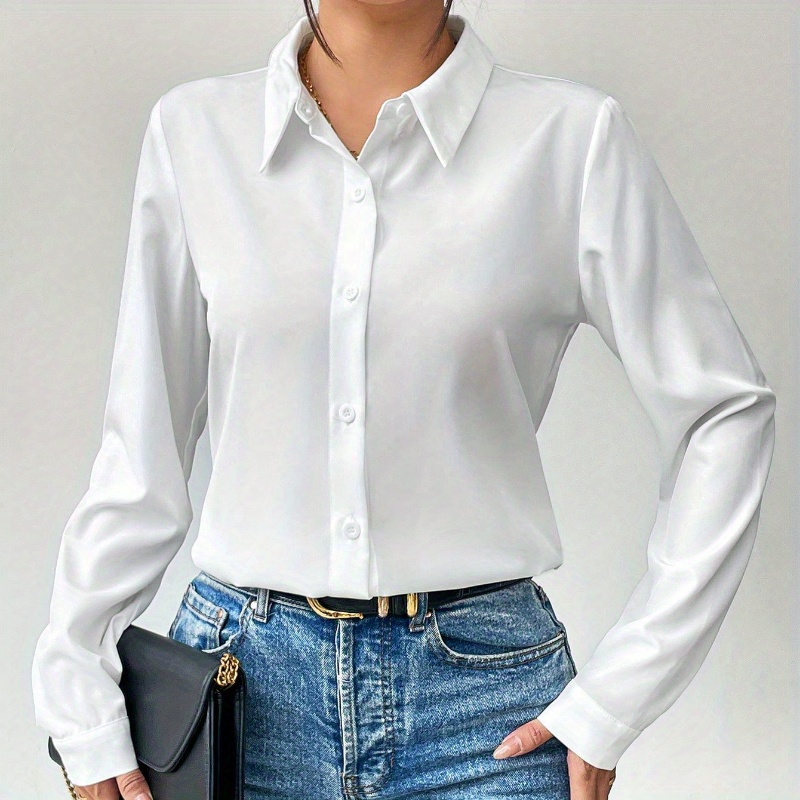 

1pc Elegant Polyester Long Sleeve Shirt For Women - Solid Color, , 100% Polyester, Woven, Lapel Collar, , Office To Casual Wear