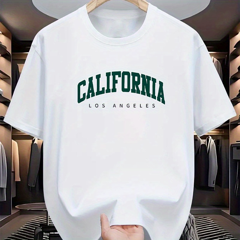 

California Los Angeles T-shirt For Men - 100% Polyester Knit Fabric, Regular Fit, Casual Crew Neck, Summer Tee With Slight Stretch - Sports And Style Tops