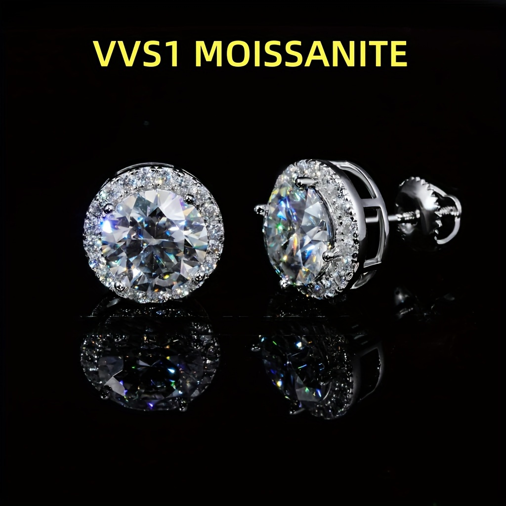 

2 Carat Vvs1 Moissanite Stud Earrings - Mature Style, 925 Sterling Silver Post, Natural Round Cut Stone For Men And Women