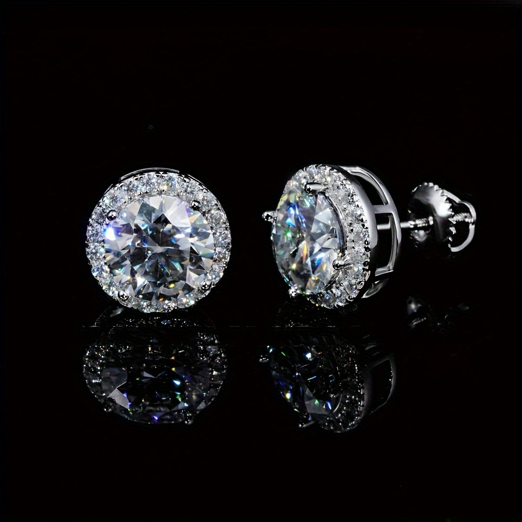 TEMU Boucles d'oreilles en Moissanite 2 carats Grade VVS1 - Style Mature, Argent Sterling S925, Ronde Taille Naturelle Unisexe