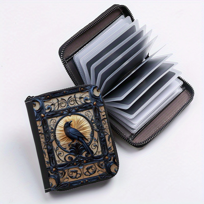 

Gothic Crow Print Wallet With 24 Card Slots - Stylish Leather Id & Credit Card Holder, Zippered Coin Purse For Men And Women - Perfect Daily Use Accessory