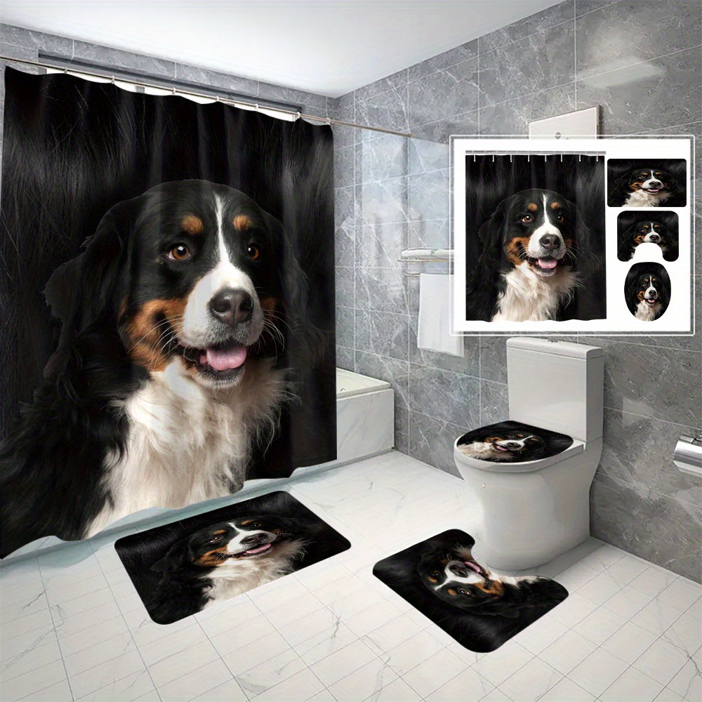 

Bathroom Decor Set With Machine Washable Woven Polyester Bath Drapes, Includes Hooks, Water-resistant Artistic Canine Theme For