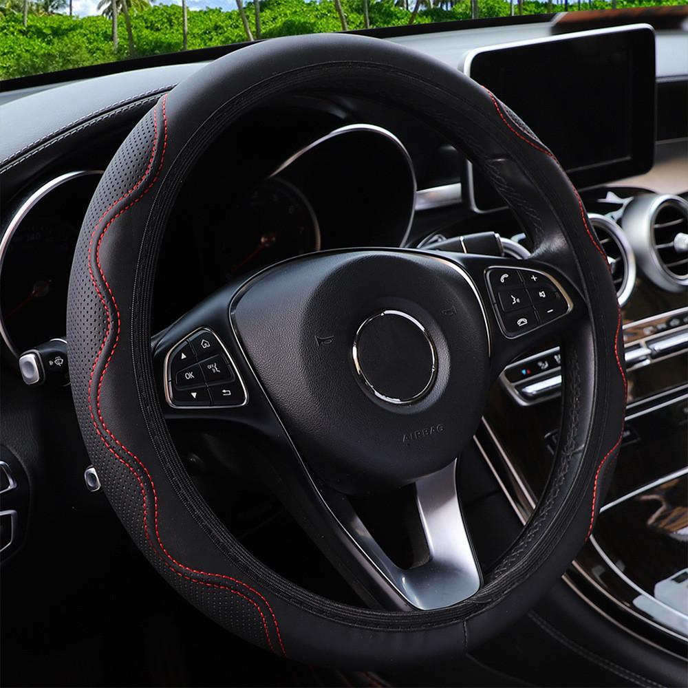 

Universal Pu Leather Steering Wheel Cover With Embossed Grip, Compatible With Most Models Without – Vehicle Steering Protector, Comfort, Easy To Carry Package