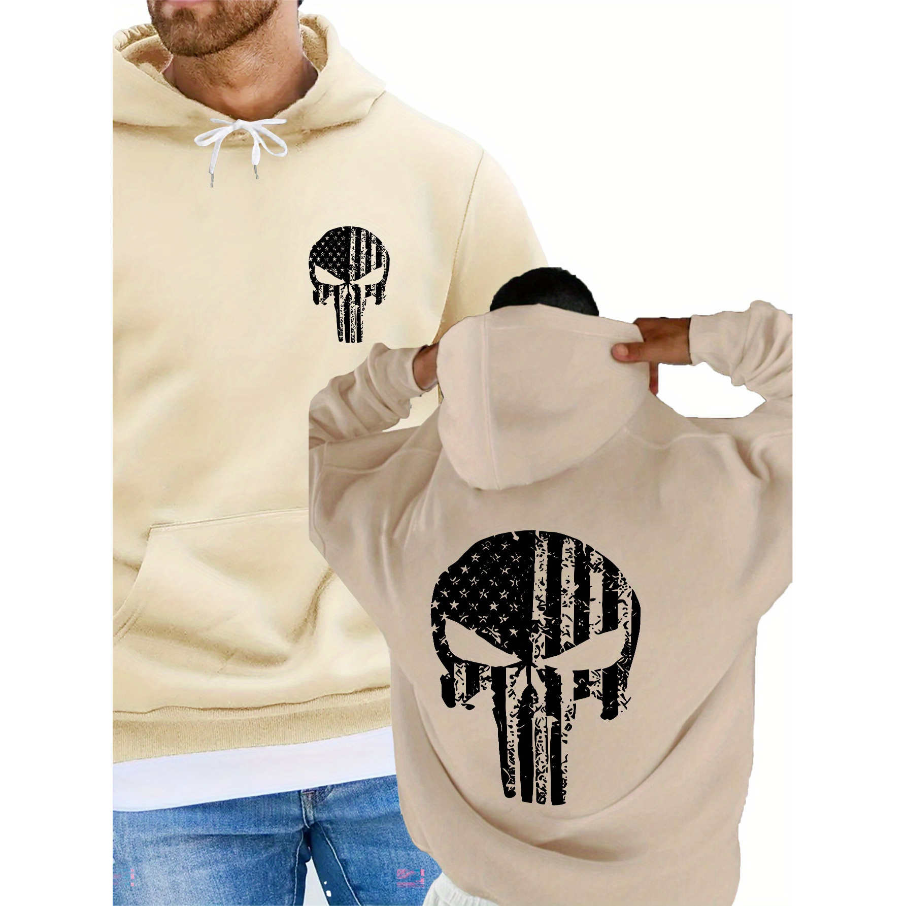 

Skull Print, Men's Casual And Comfortable Hoodie, Fashion Long Sleeve Hooded Sweatshirt, Autumn And Winter Casual All-matching Tops