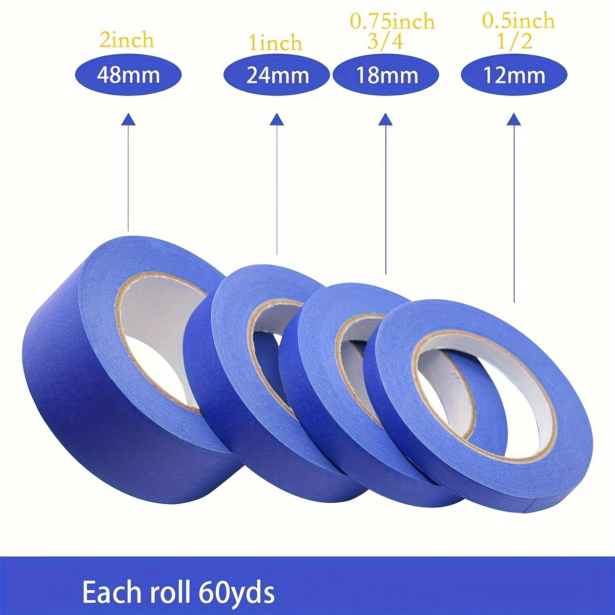 

-size Set - 1/2", 3/4", 1", 2" Widths, 60yd Rolls - & For , , & Stores