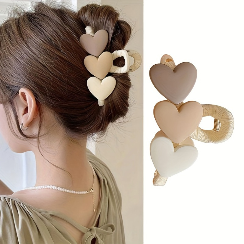 

Heart-shaped Hair Claw Clips - Sweet And Stylish Ponytail Holders For Women And Girls - Set Of 4