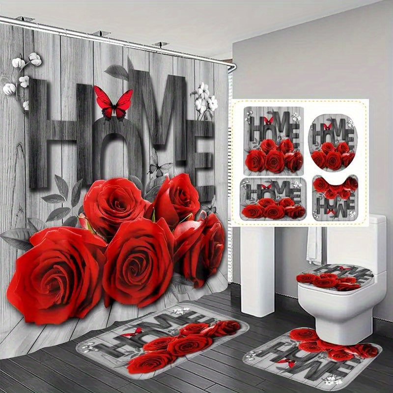 

And Wooden Letter Decor 3pcs Bathroom Set Rug, U-shaped Pad, Toilet Lid , - , Dry - Bath Accessory Kit