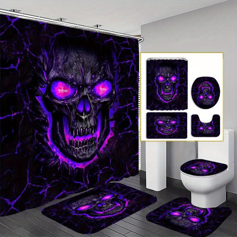 

1/3/4pcs Purple Shower Curtain Set , Halloween Bathroom Decoration, Bathroom Accessories Including Bathroom , U-shaped Mat, Toilet Mat, 180x180cm Shower Curtain 12