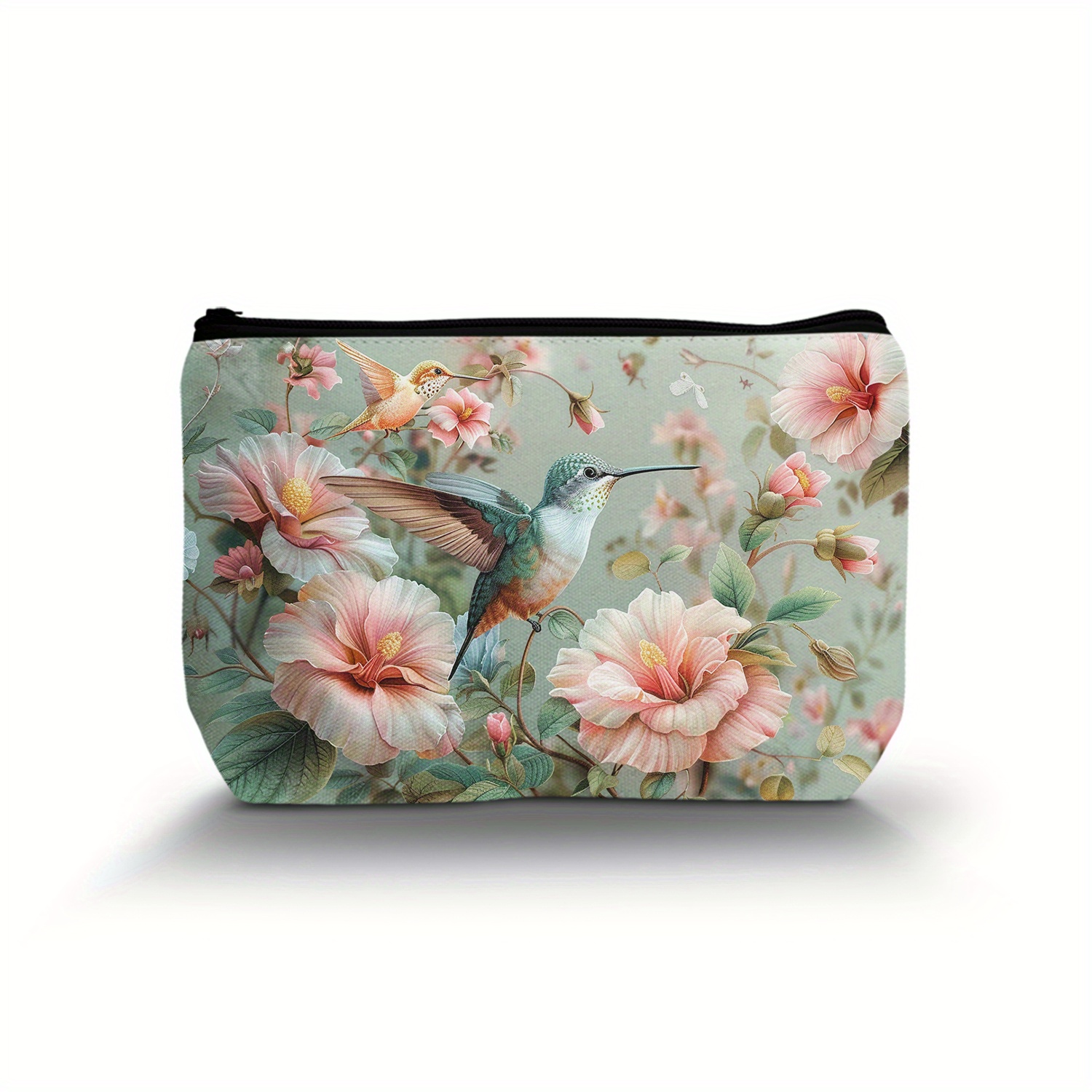 

Floral Hummingbird Makeup Bag - Foldable Polyester Cosmetic Pouch With Zipper Closure, Travel Toiletry Bag, Wash, , Ideal Gift For Bridesmaids, Teachers, Friends - 1pc