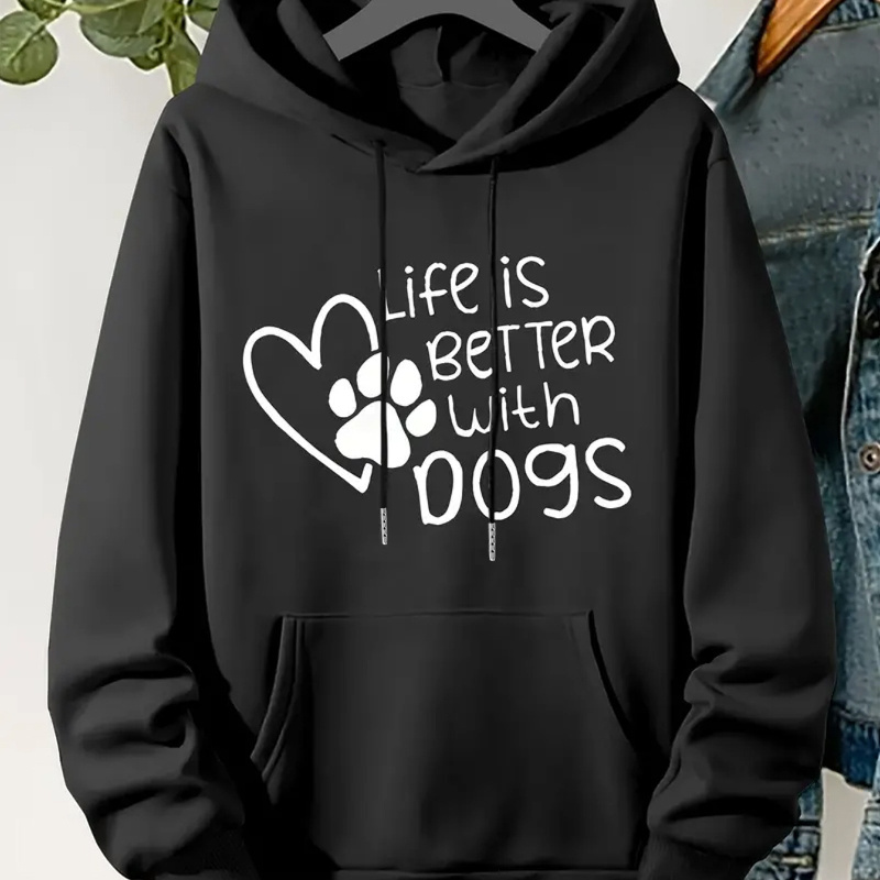 

Casual Polyester Hoodie For Women - Knit Fabric With Geometric & Alphabet Pattern, Fall/winter Collection, Hooded Pullover With Drawstring - Dog Lover Sweatshirt