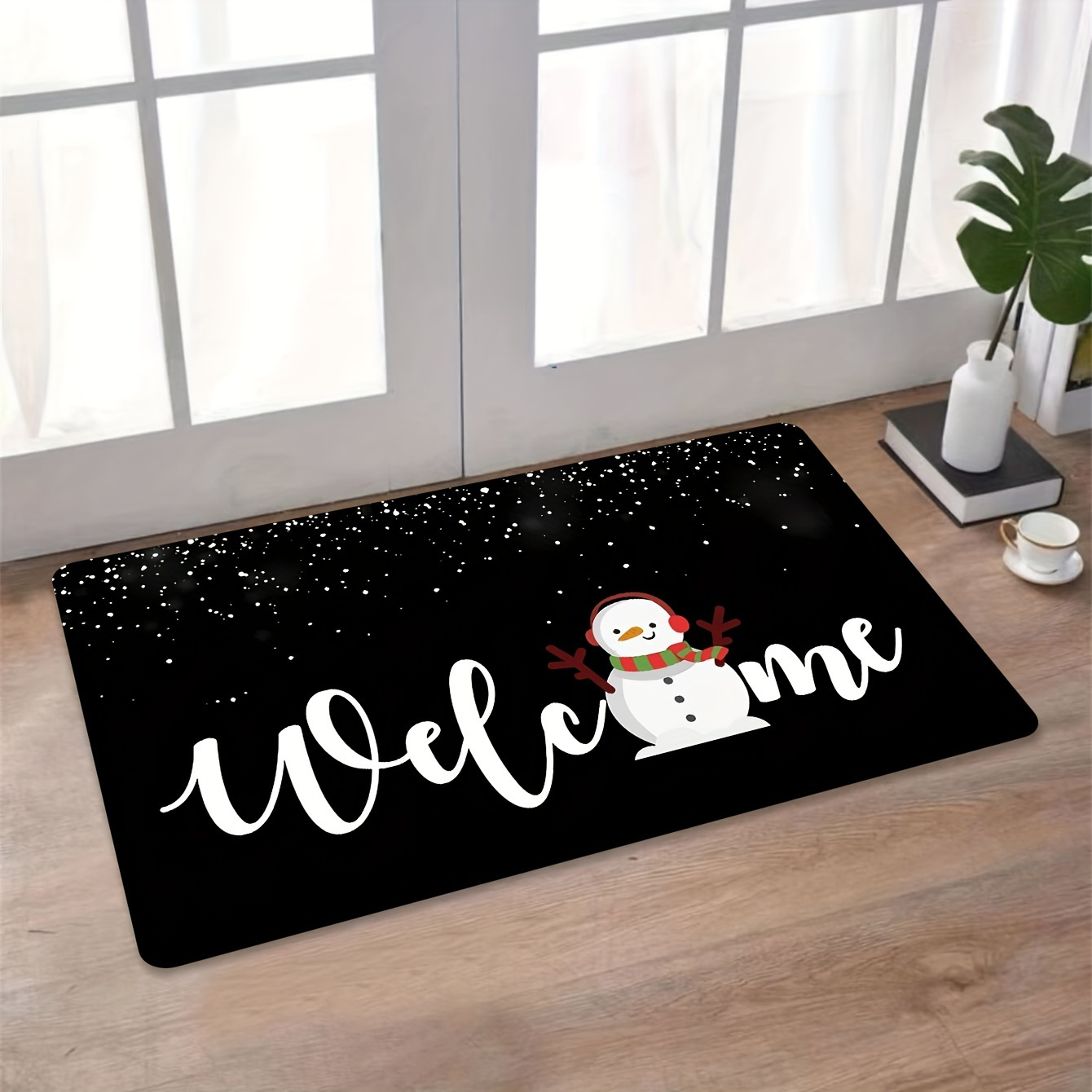 

Christmas Snowman Welcome Door Mat - Stain-resistant, Low Pile, Machine Washable Polyester Rug For Indoor Entrance - Holiday Decor, 1cm