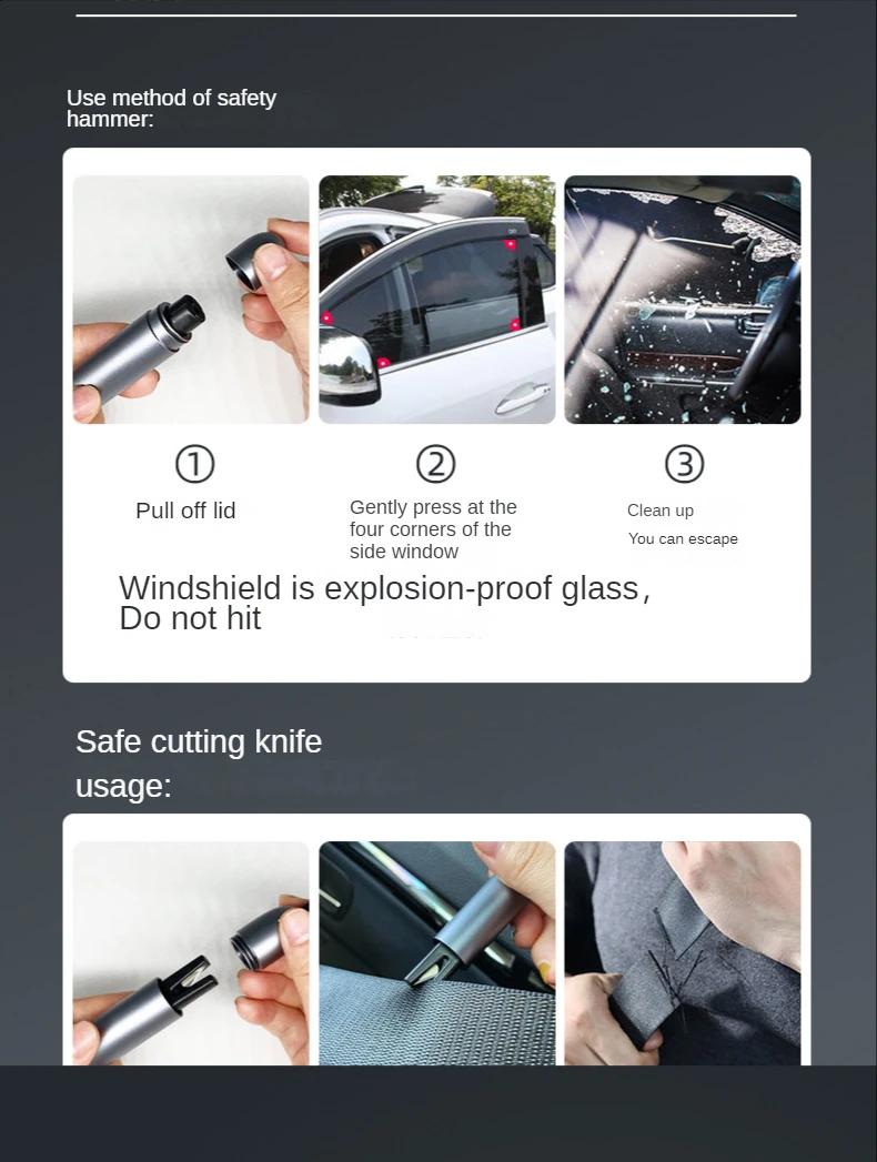 2 in 1 car safety hammer breaker for seat belt cutter abs resin tool details 10