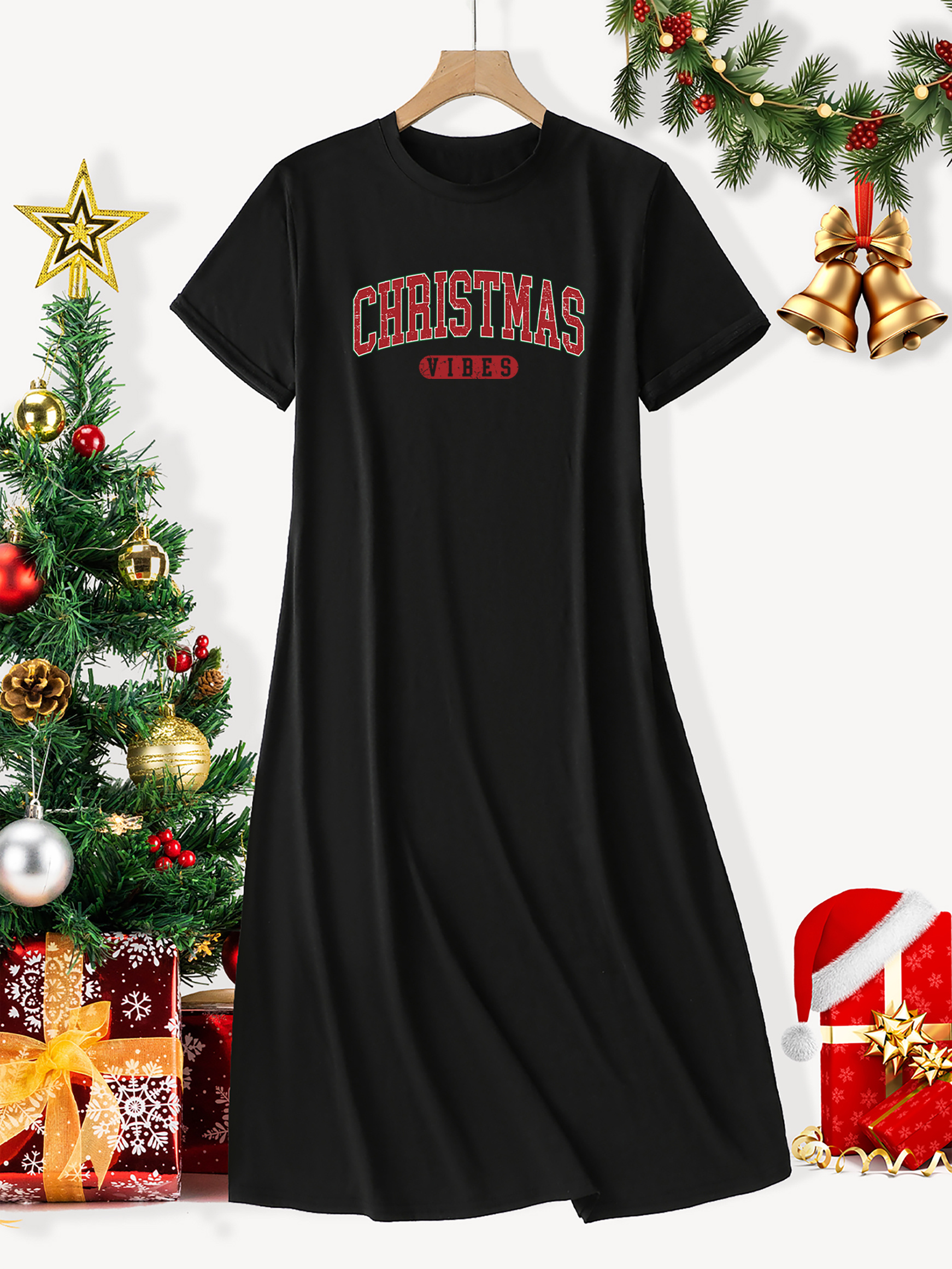 ladies christmas t shirt dress Tmoyzq Christmas Nightgowns for Women Cute Print T Shirt Dresses Casual Short Sleeve Loose Fit Lounge Christmas Party T Shirt Dress Nightgowns