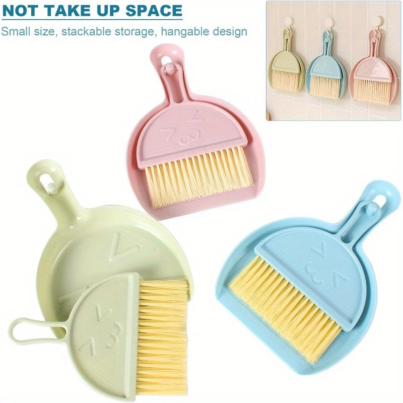 3 pcs mini broom 3 colors and dustpan set for cleaning   feces home car kitchen table durable plastic bristles handheld hangable Product details 0