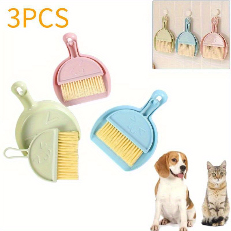 3 pcs mini broom 3 colors and dustpan set for cleaning   feces home car kitchen table durable plastic bristles handheld hangable Product details 4