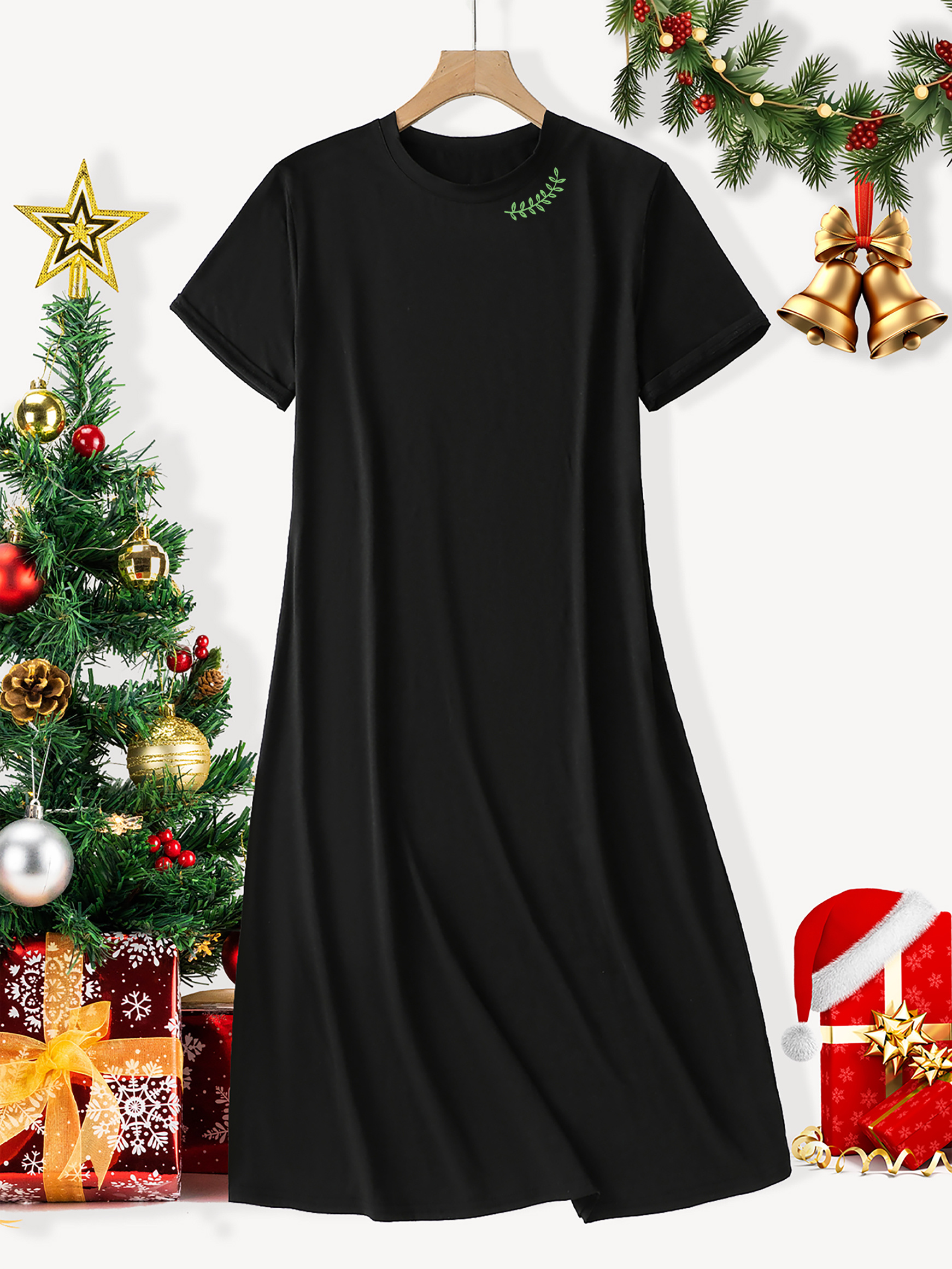 ladies christmas t shirt dress Christmas Women Pockets T Shirt Dress Long Sleeve Floral Tops Dresses Xmas  Party