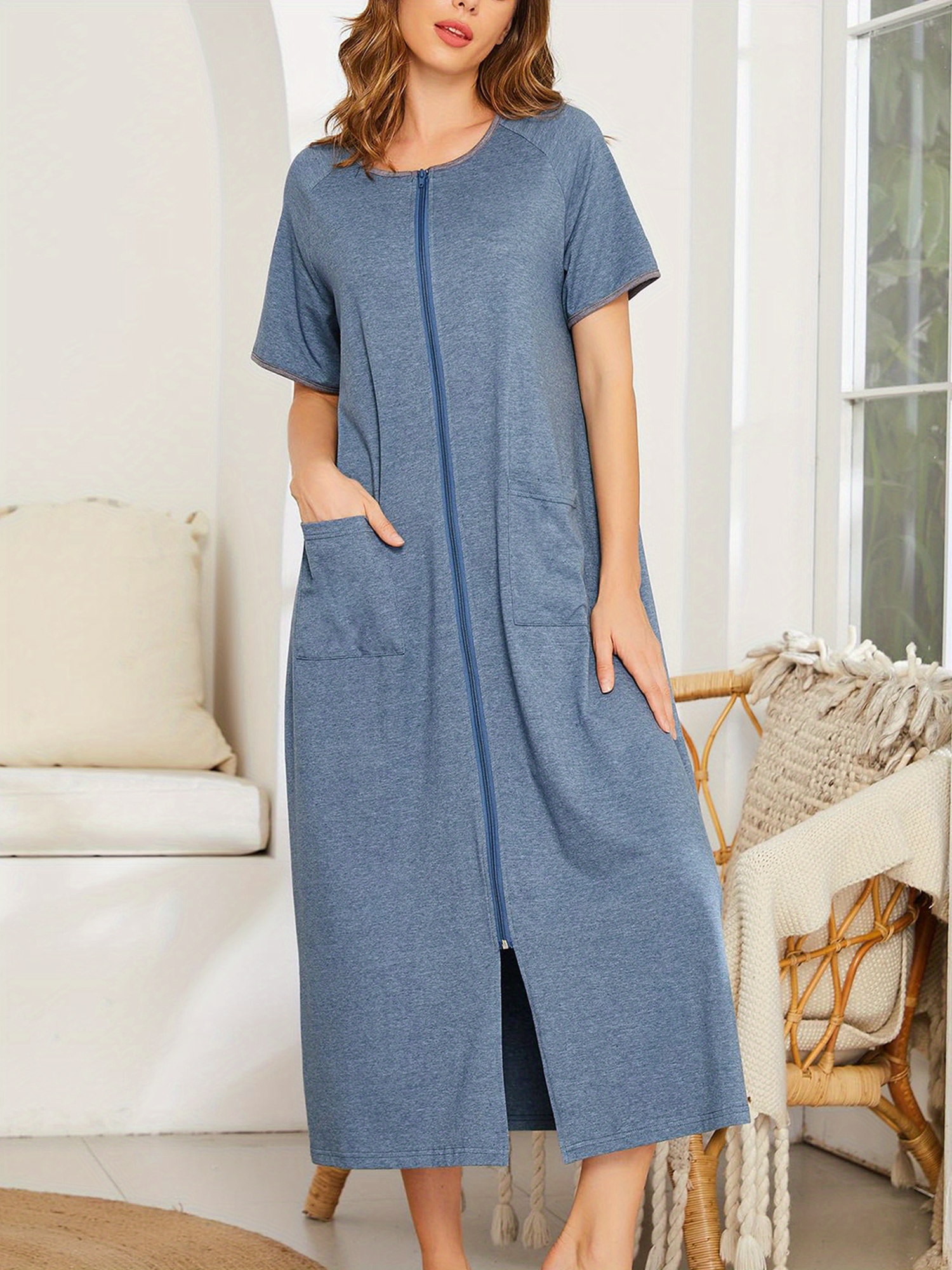 sachin and babi light blue dress Princess Vintage Nightgown Cotton Short Sleeves Round Neck White Night  Dress Summer Thin Style Casual Long Home Dress For Women main image 1