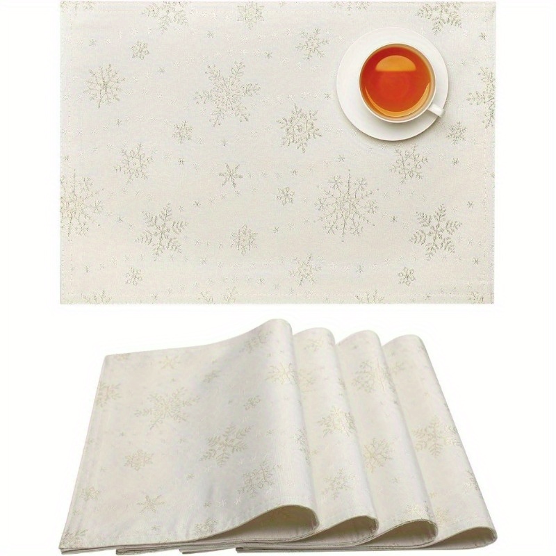 4pcs white placemats golden snowflake placemats suitable for   party   heavy duty soft farmhouse placemats Product details 1