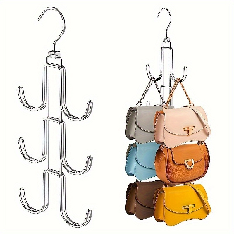 

1pc Metal Purse Hanger Organizer, Rotatable, Space-saving Closet Handbag Holder For Bags, Accessory Rack For Hotel/home Use - Holidays Compatible Hooks, Silvery