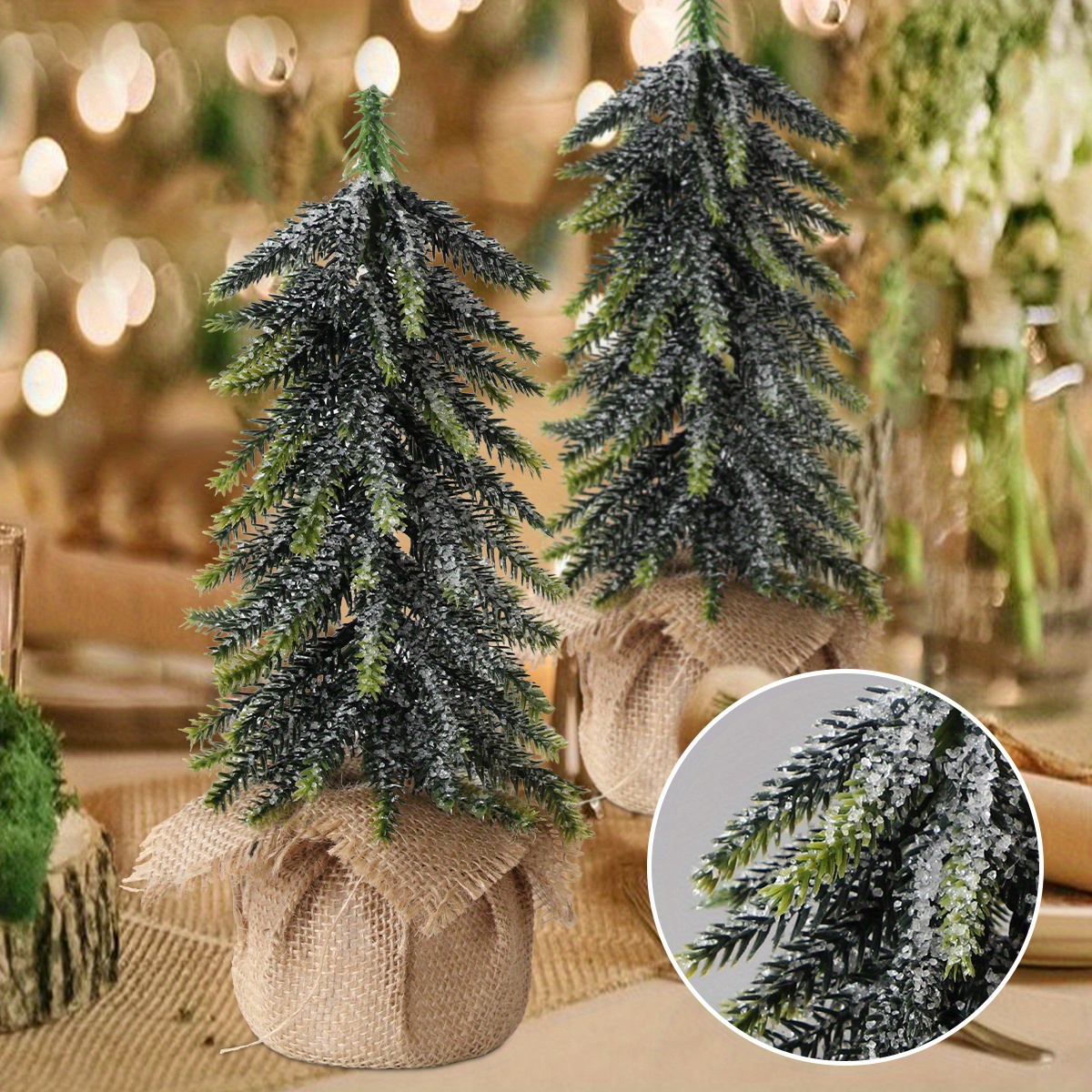 

Christmas Cedar Tabletop Tree With Burlap Base, 1pc/2pcs Artificial Snow-frosted Mini Cedar Potted Plant, Plastic Cedar Branches For Home Decor, Ideal For Room Types & Without Electricity Needed