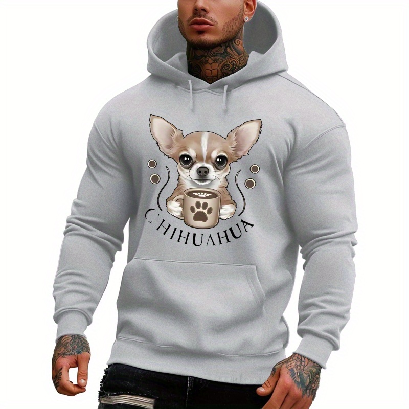 

Cozy Chihuahua Print Hoodie For Men - Plush Pullover With Kangaroo Pocket, Long Sleeve, Casual