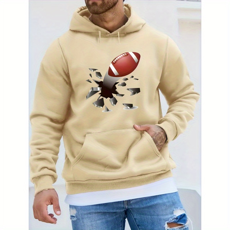 

Sweat à Capuche en Douce pour Homme avec Imprimé Rugby - Pull Décontracté pour Automne & Hiver, Manches Longues, Poche