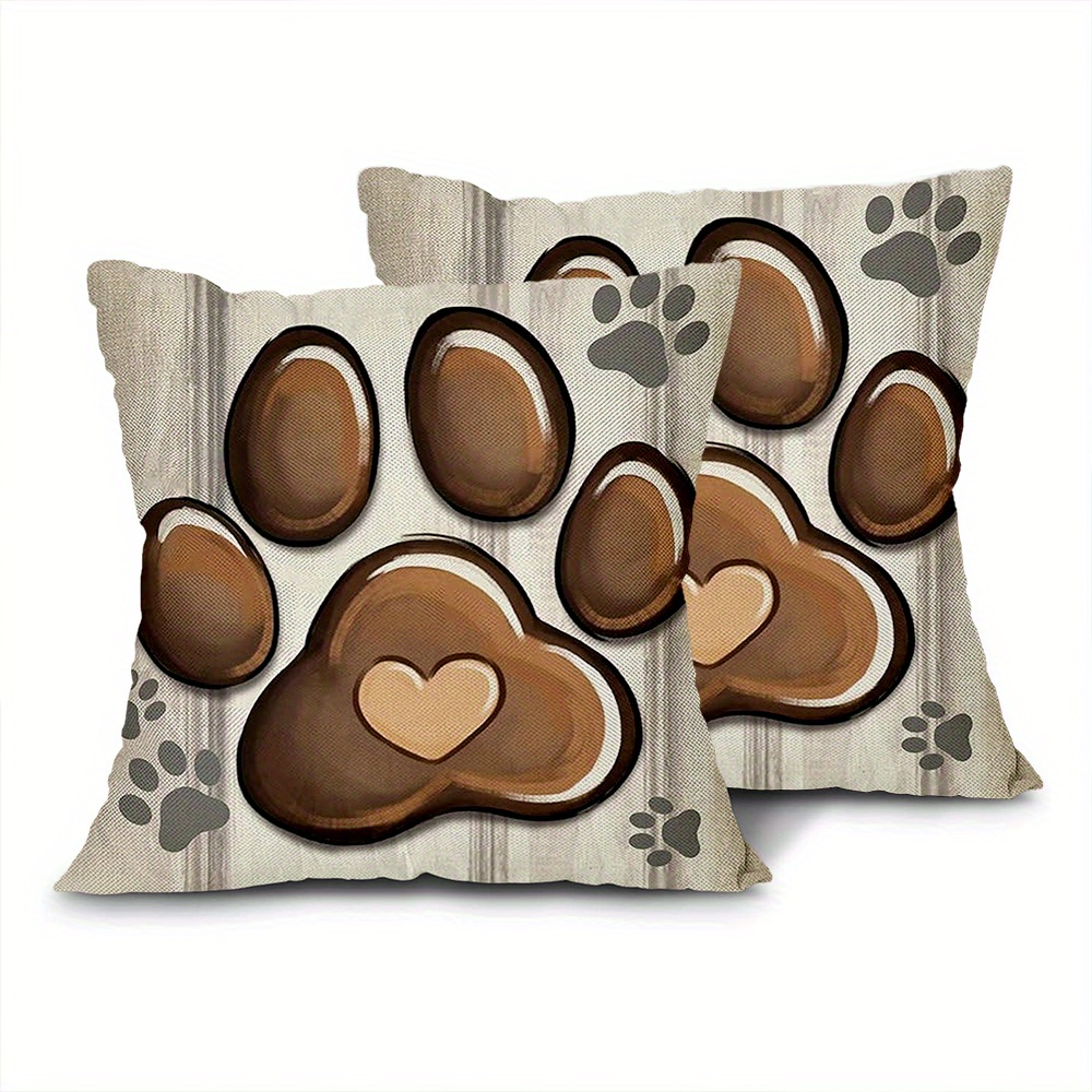 

2-pack Woven Polyester Throw Pillow Covers - Vintage Dog Paw For Living Room Sofa Decor, Zippered 18x18 Inch Cushion Cases, Machine Washable, Brown And