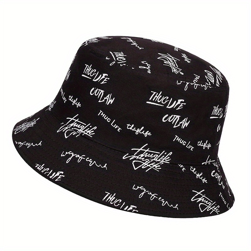 TEMU Reversible Men's Bucket Hat With Letter Print - Funky Style, Sun Protection & For Outdoor Activities, Foldable Sun Hat