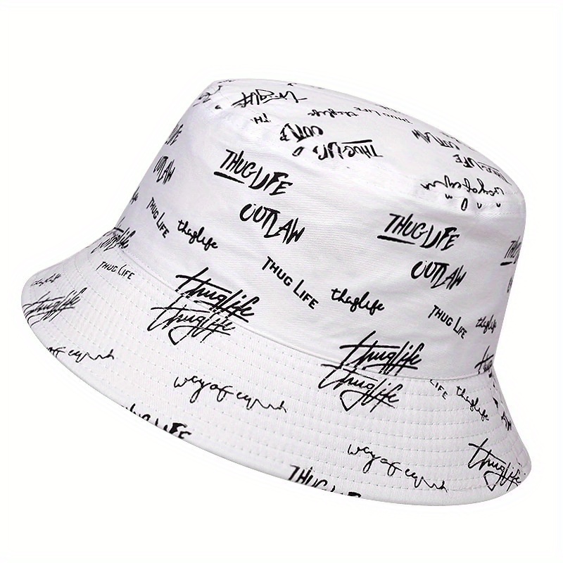 

Reversible Men's Bucket Hat With Letter Print - Funky Style, Sun Protection & For Outdoor Activities, Foldable Sun Hat