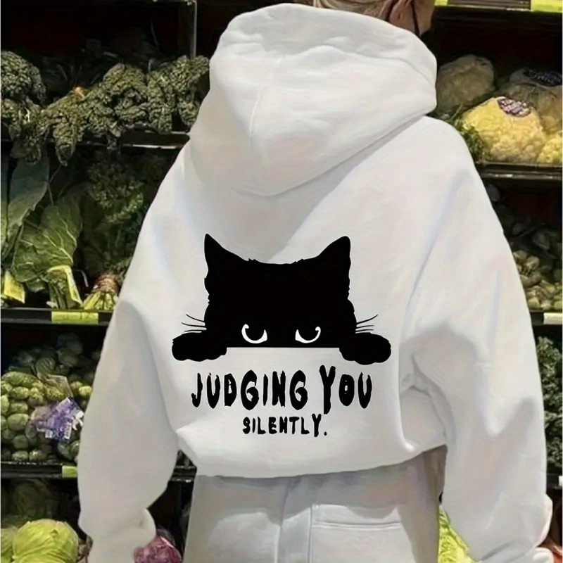 

Women' Hoodie, Geometric Cat Print, Casual Pullover With Drawstring, Polyester Knit, Autumn/winter, Unisex, Animal & Vegetable Pattern, Cozy Sweatshirt