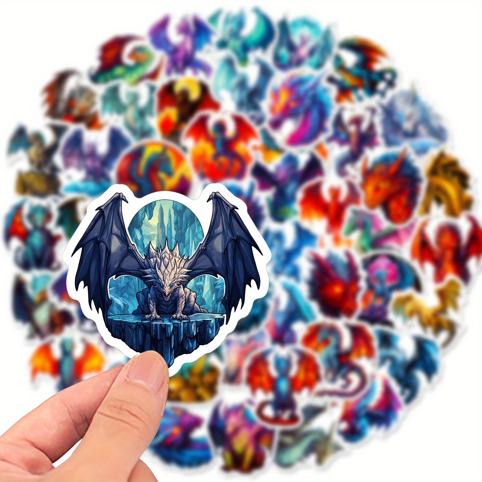 50pcs Glitter Dragon Stickers Suitable For & - Vinyl Irregular Shape Temporary Decals With Dragon Patterns, Suitable For Water Bottles, Laptops,, Diy Scrapbooking - Multicolor (no Residue)