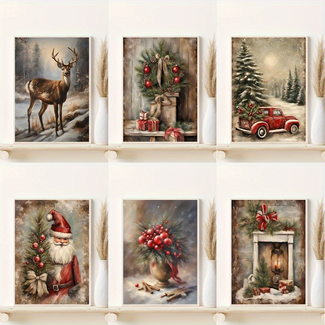 

6pcs Set Christmas Wall Decor - Santa Claus Prints For Living Room, Bedroom, Coffee Shop - Decoration, 8x10 Inches, Christmas Home Decor, Room Decor