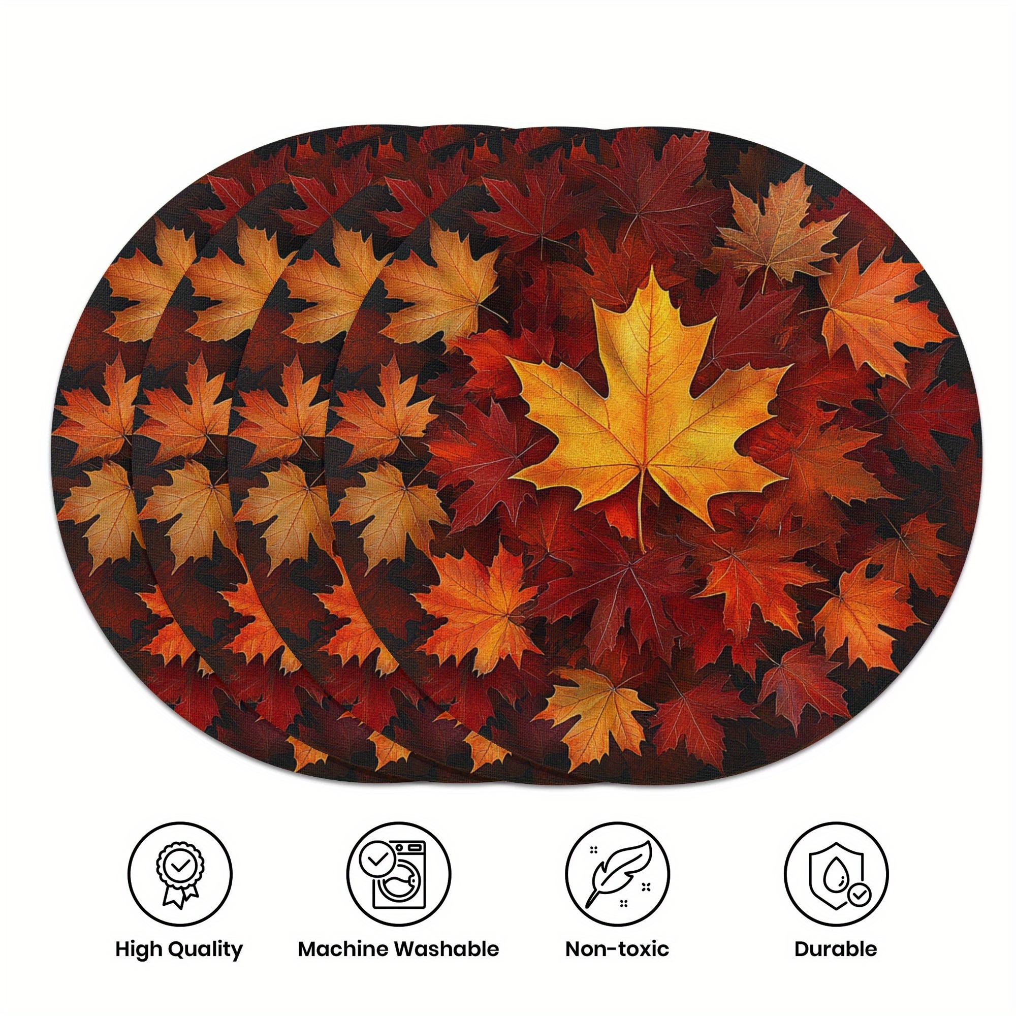 

Set Of 4 Autumn Leaf Polyester Placemats - 15" Round Woven Table Mats, Non-slip & Heat-resistant For Thanksgiving Dining Decor