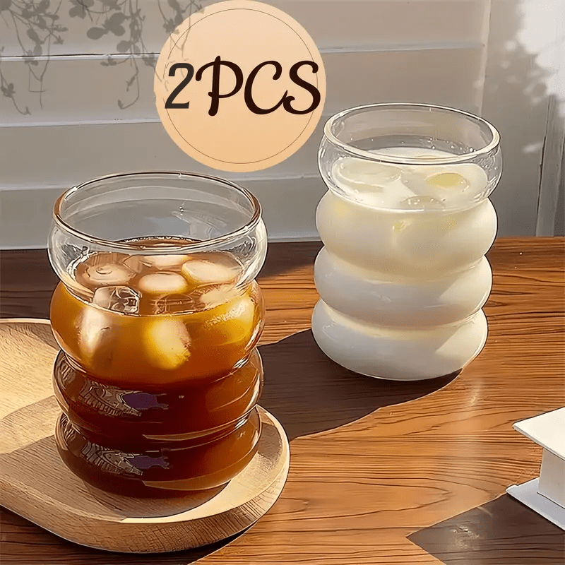 

2pcs Stylish Glass Milk & Coffee Cups - Reusable, Home Use