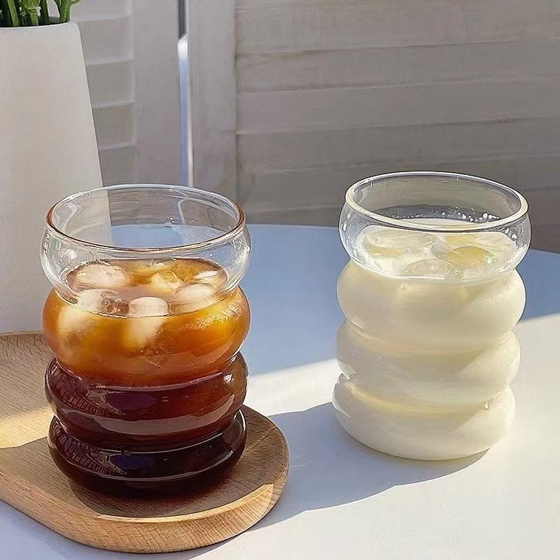 2pcs stylish thick glass milk coffee cups reusable   home use details 3