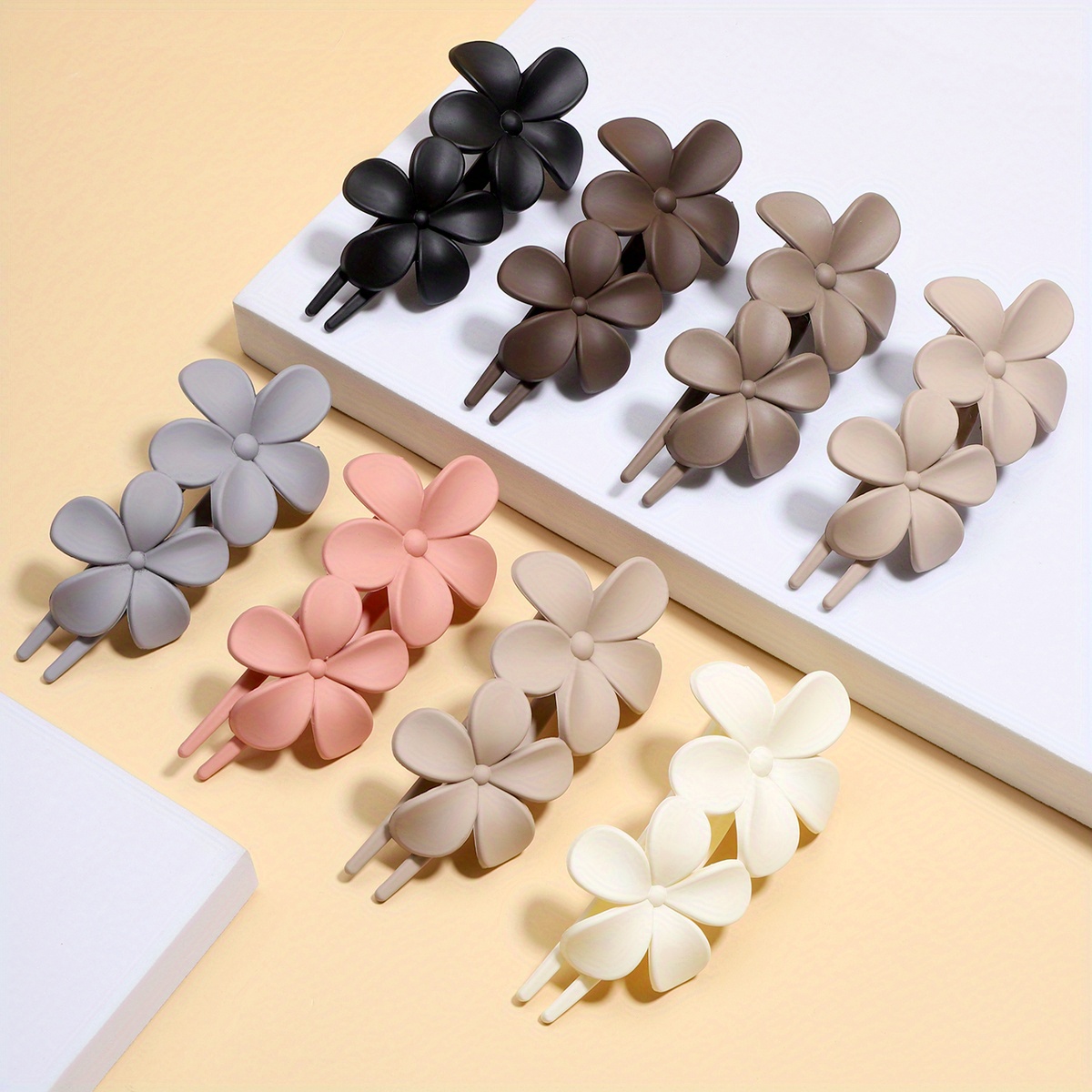 TEMU 8pcs Fashion Flower Clip Headwear Women's Hairpin For Outing Versatile Back-of-the-head Up Large Duckbill Hair Pin