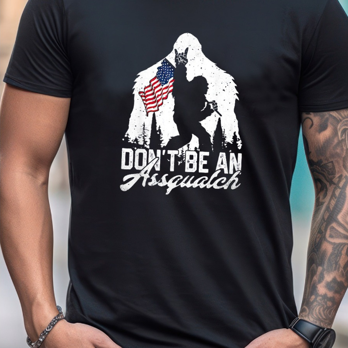 

Don_t Be An Assquatch Funny Outdoor Sasquatch Men's Summer Short Sleeve T-shirt With Front Print - Comfortable, Breathable Fabric, Casual Sporty Style