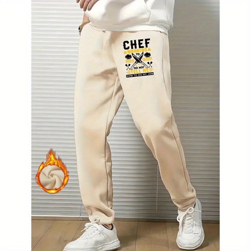 

Chef Warning Print Men's Casual Drawstring Sweatpants - Trendy Trousers - Polyester For Autumn/winter - Hand Wash Or