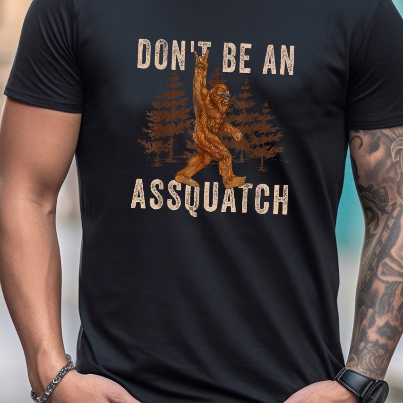 

Don_t Be An Assquatch Outdoor Sasquatch Men's Summer Short Sleeve T-shirt With Front Print - Comfortable, Breathable Fabric, Casual Sporty Style