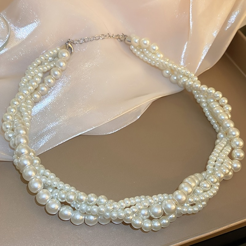 

Elegant Multi-strand Imitation Pearl Necklace For Women - No Plating, Non-mosaic, Versatile Style For And Weddings, Fits (1pcs)