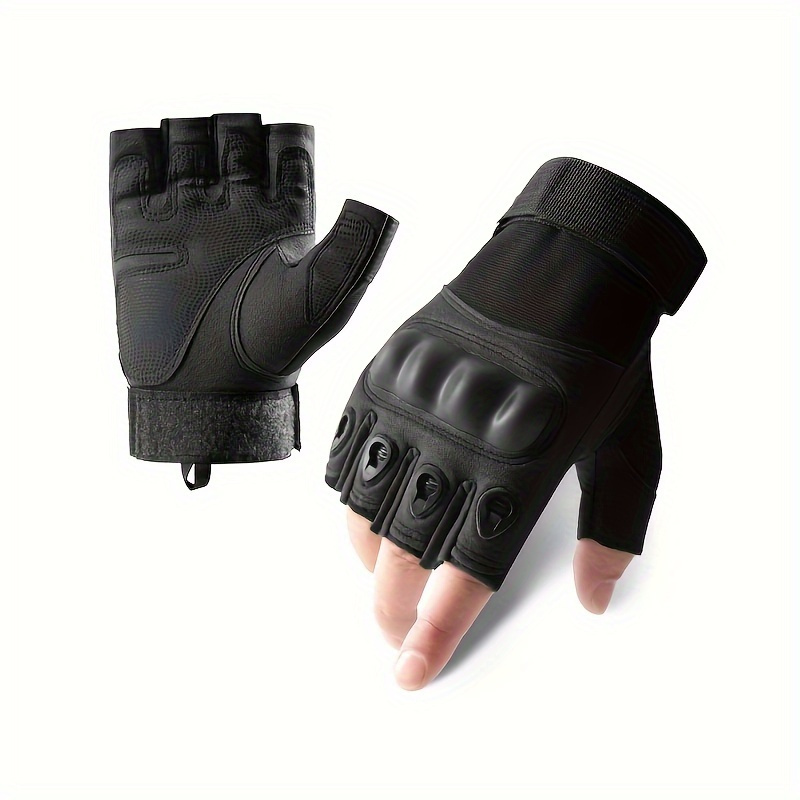 TEMU -ready, Durable Half-finger Motorcycle Gloves With Steel Knuckles, Nylon, Hand Washable - For Outdoor &