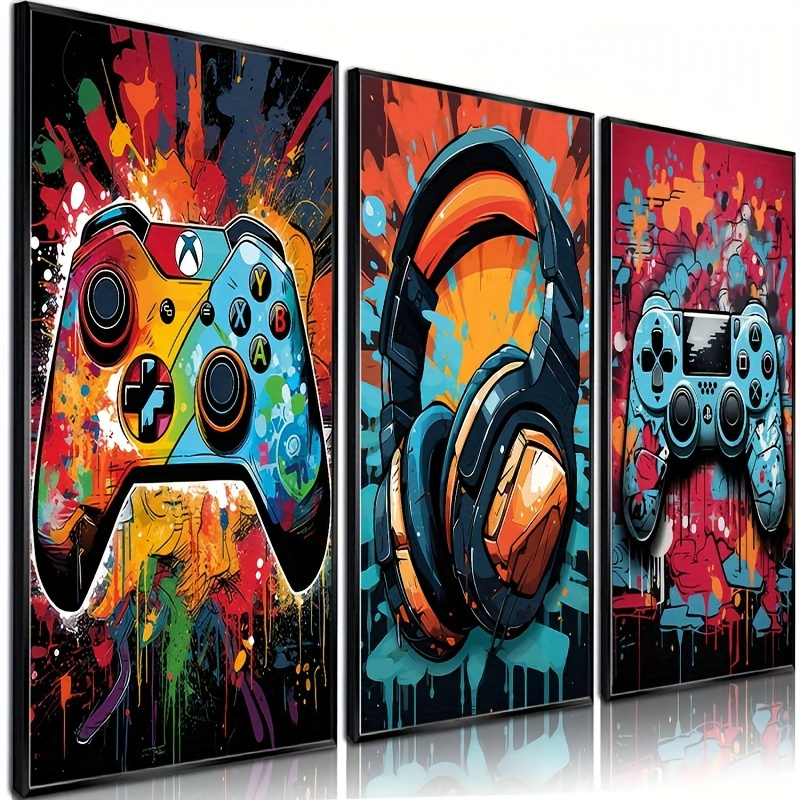 

's Dream: 3pcs Neon Gamepad Wall Art Set, Posters For Bedroom & Gaming Room Decor, Easy To Hang, High-