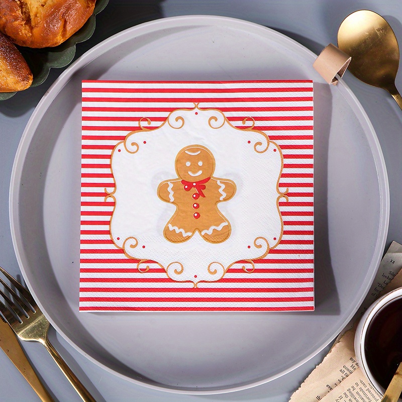 

20pcs Christmas Gingerbread For Man Themed Paper Napkins - 2-ply, Holiday & Party Decorations For Dining And Table Settings, Winter, New Year