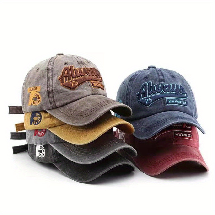 

6pcs -washable Distressed Letter Embroidery Baseball Cap Trendy Men Casual Sun Hat