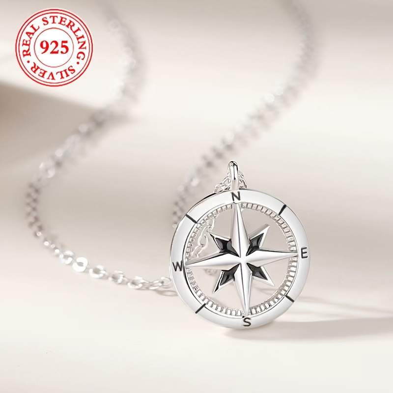 

Exquisite 925 Sterling Silver Geometric Compass Pendant Necklace With Star - Elegant, Dainty, And Versatile Jewelry For Women And Girlfriend - Perfect Gift For Any Occasion