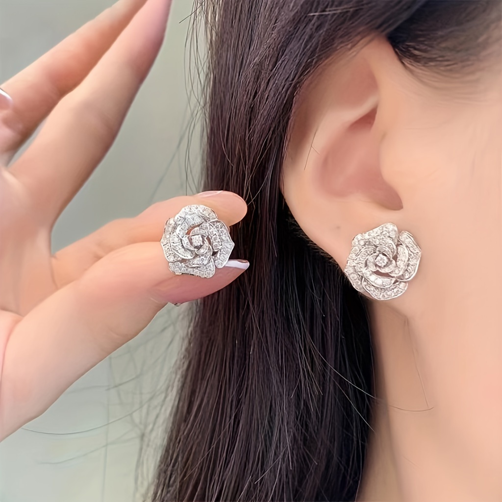 

925 Sterling Silver Ear Jewelry Rose Stud Earrings Sexy Gift For Women